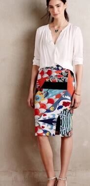 Maeve Anthropologie Tearoom Knit Midi Pencil Skirt XS Graphic Floral | Boho Chic
